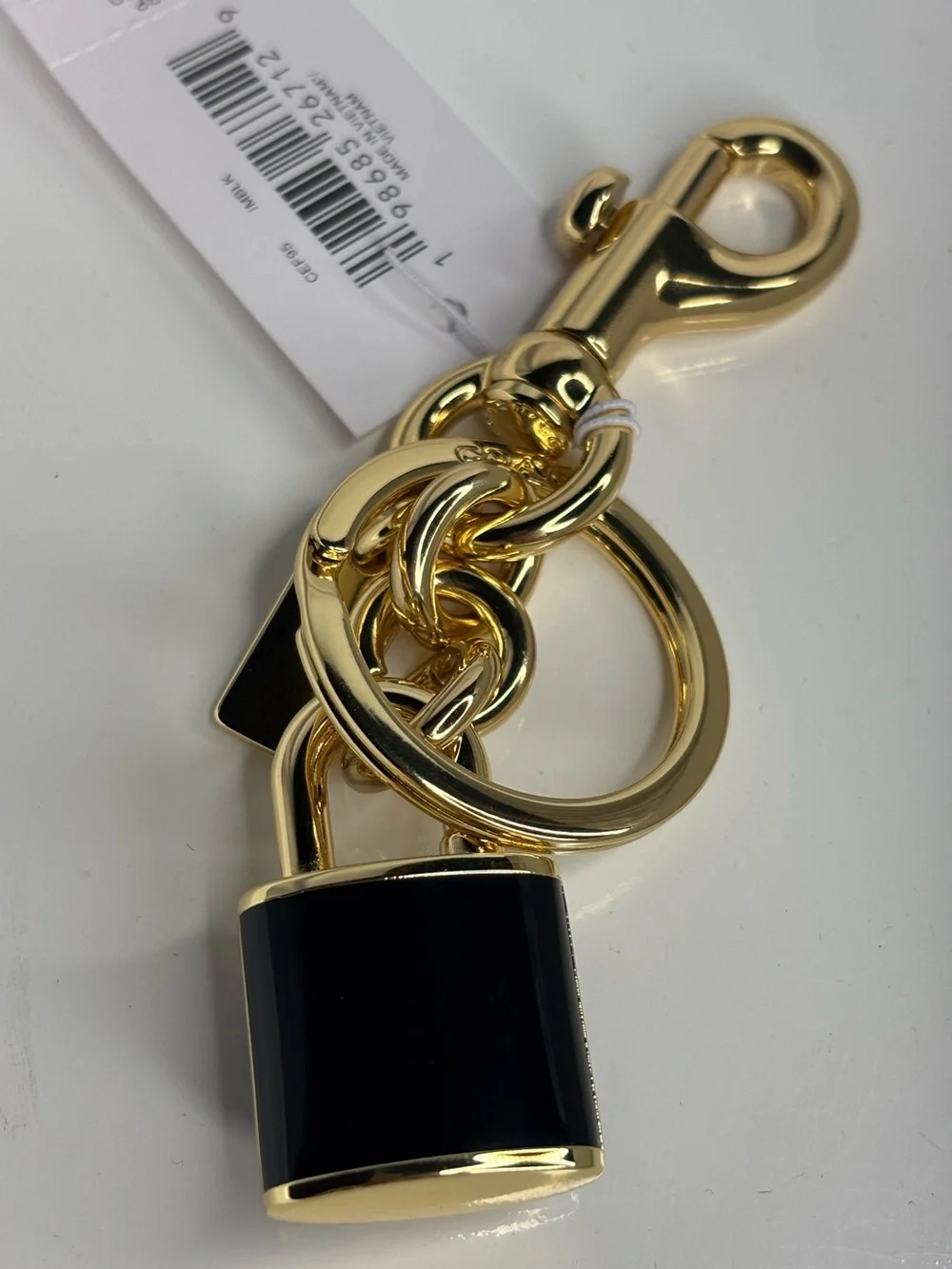 Coach Gold Tone & Black Leather Padlock C Bag Charm/Keychain – NWT